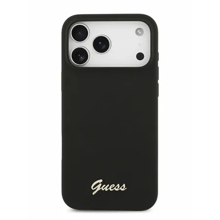 Guess для iPhone 17 Pro чехол Liquid silicone Gold metal logo & Camera Hard Black (MagSafe)