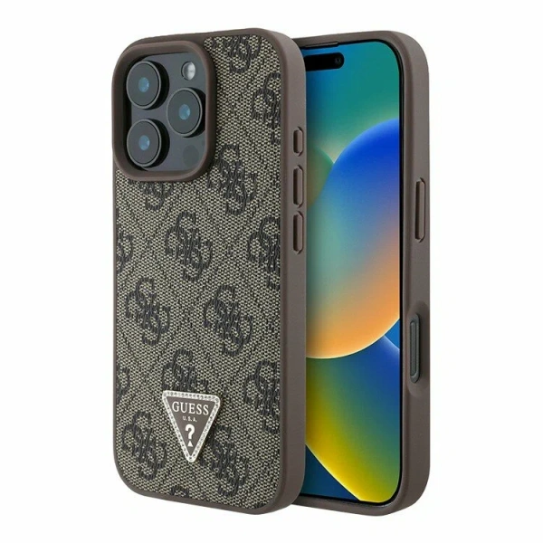 Guess для iPhone 16 Pro Max чехол GripStand PU 4G with Triangle Diamond metal logo Hard Brown