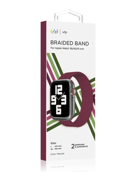 Ремешок нейлоновый плетёный "vlp" для Apple Watch 38/40/41, L/XL, 2шт, марсала