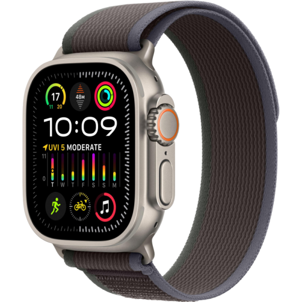 Apple Watch Series Ultra 2 49mm Natural Titanium Case with Blue/Black Trail Loop S/M
