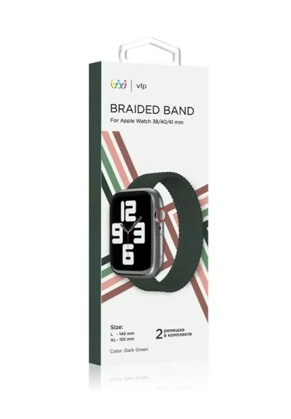 Ремешок нейлоновый плетёный "vlp" для Apple Watch 38/40/41, L/XL, 2шт, тёмно-зелёный
