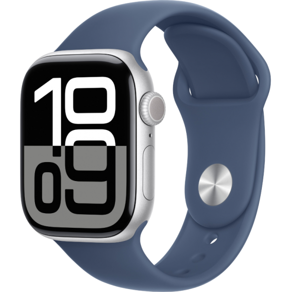 Apple Watch Series 10 42mm Aluminum Silver Case Denim Sport Band M/L