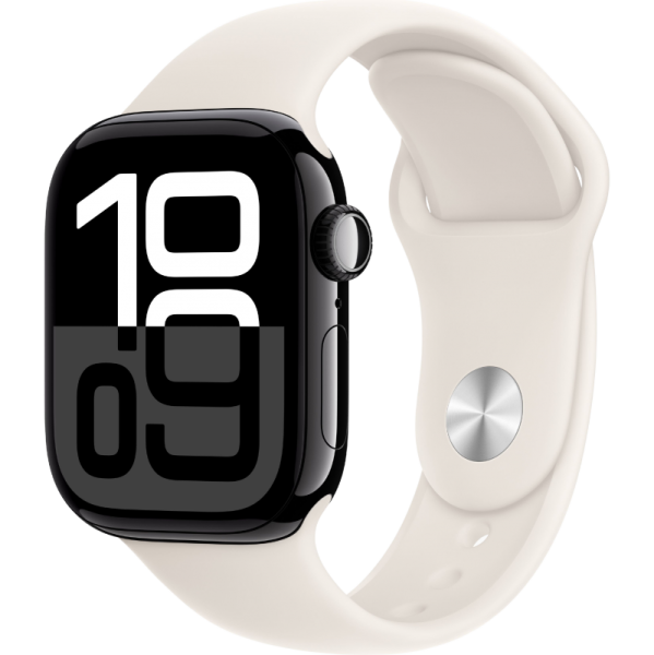 Apple Watch Series 10 46mm Aluminum Jet Black Case Starlight Sport Band M/L
